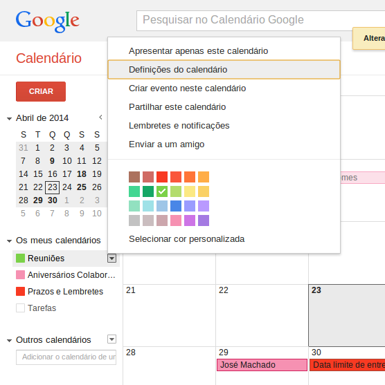 Importar Calendário do Google 3