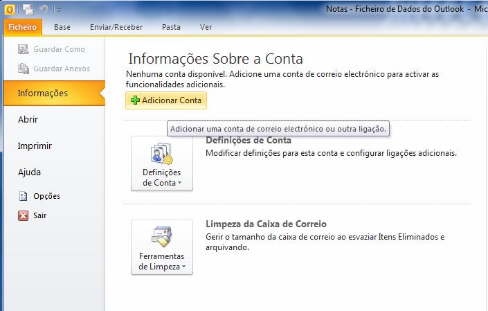 Outlook 2010 - Email Gratuito Portugalmail 1
